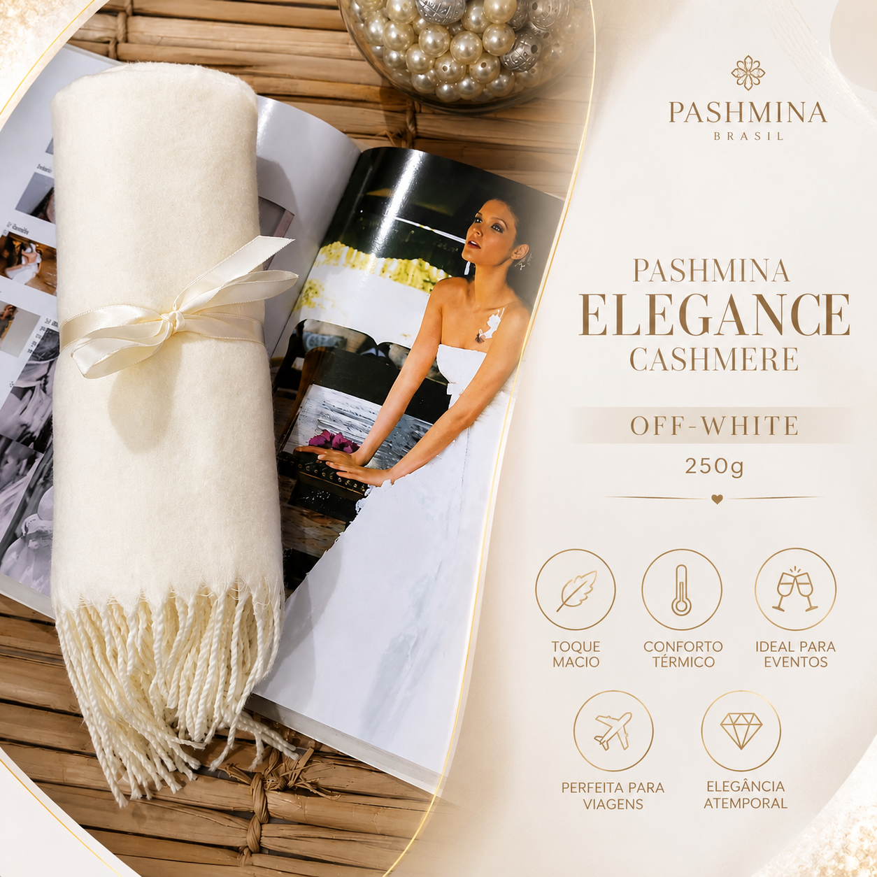 Pashmina Cashmere Off White Macia Luxuosa