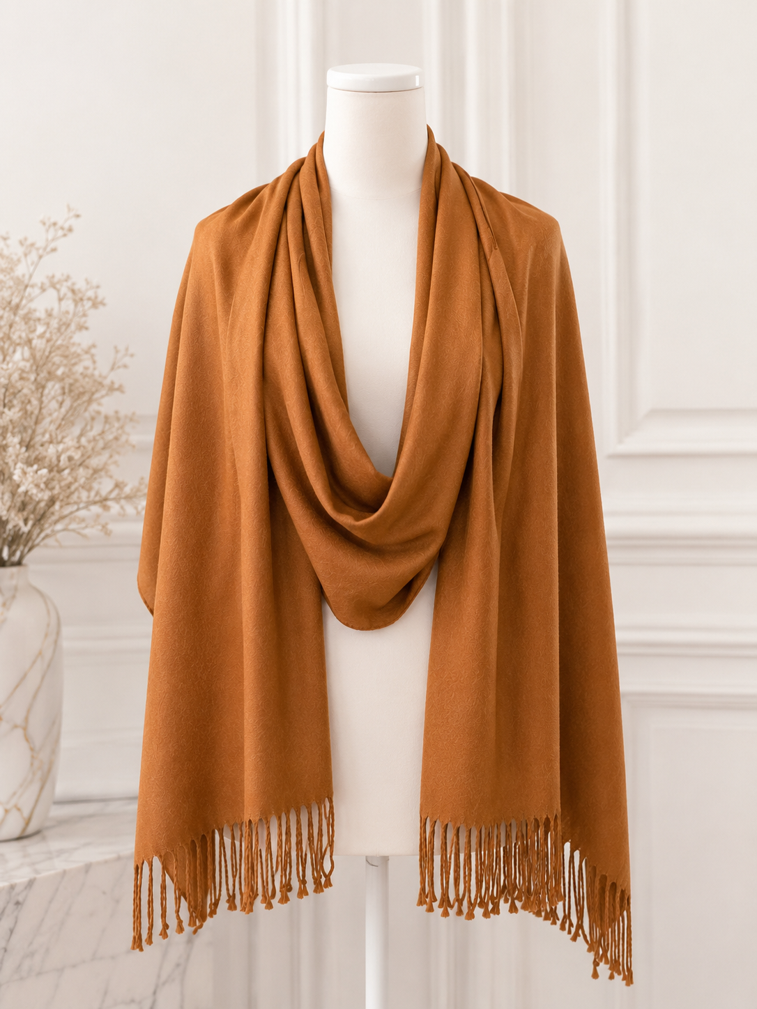Pashmina Cor Caramelo / bege escuro para usar como xale ou cachecol