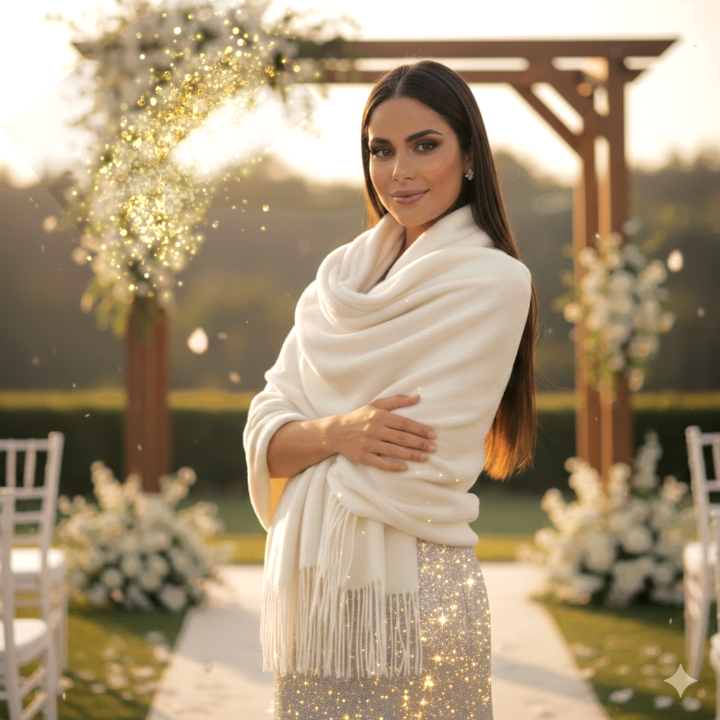 Pashmina Quentinha Off White Creme Aveludada Casamento