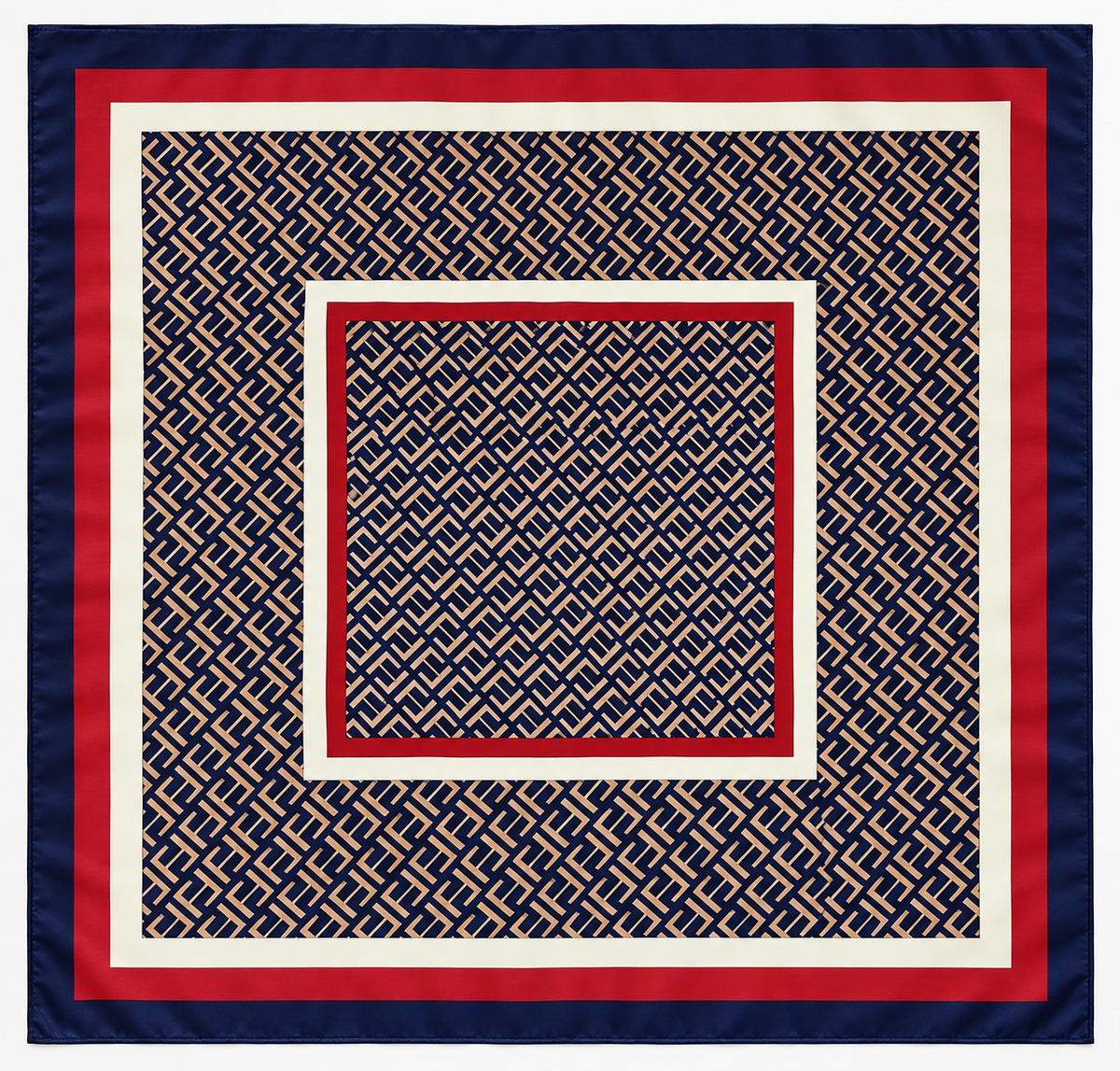Lenço 90x90 Geométrico Azul Navy & Rouge Seda