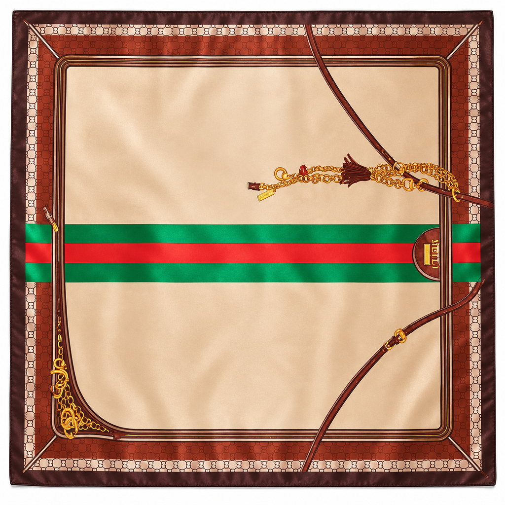 Lenço 90x90 Estampa Equestre Clássica – Bege