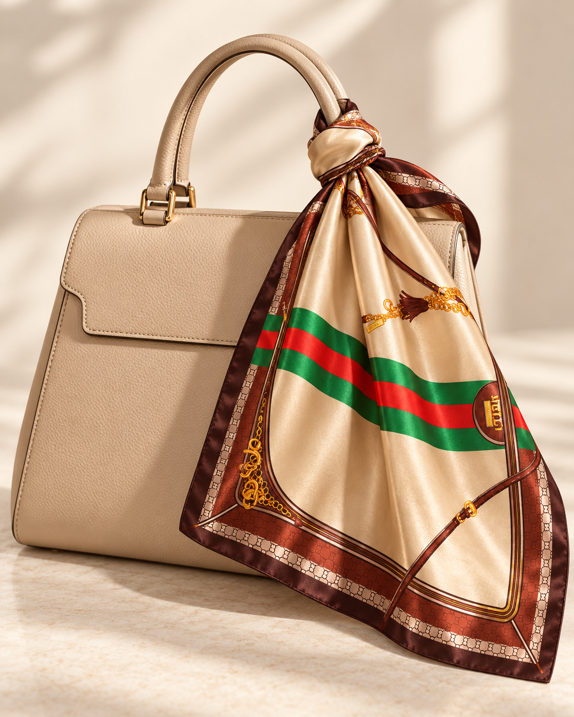 Lenço 90x90 Estampa Equestre Clássica – Bege