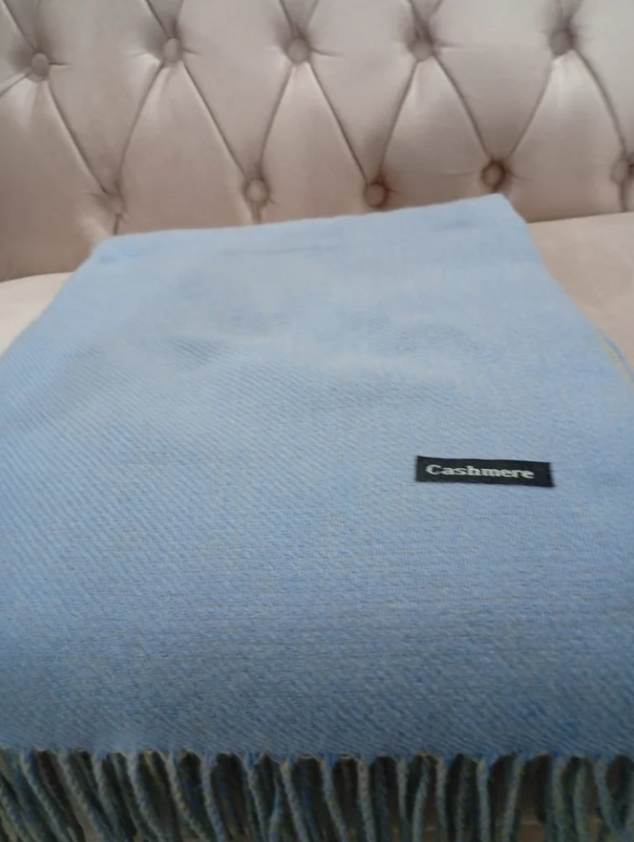 Pashmina Azul e Bege Dupla Face Quentinha Elegante 250gr. Grossa