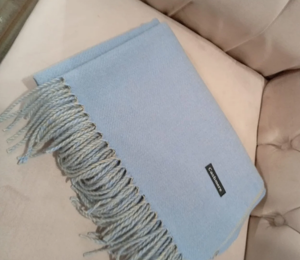 Pashmina Azul e Bege Dupla Face Quentinha Elegante 250gr. Grossa
