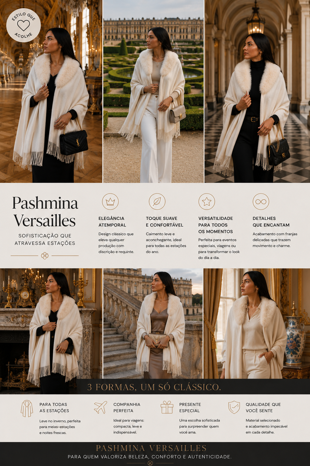 Pashmina Versailles Off White - Evento, Casamento e Look Sofisticado